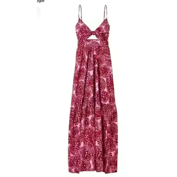 NWT A.L.C. Laura Keyhole Printed Smocked Back Maxi dark red pink Dress Size 0 - Picture 6 of 15